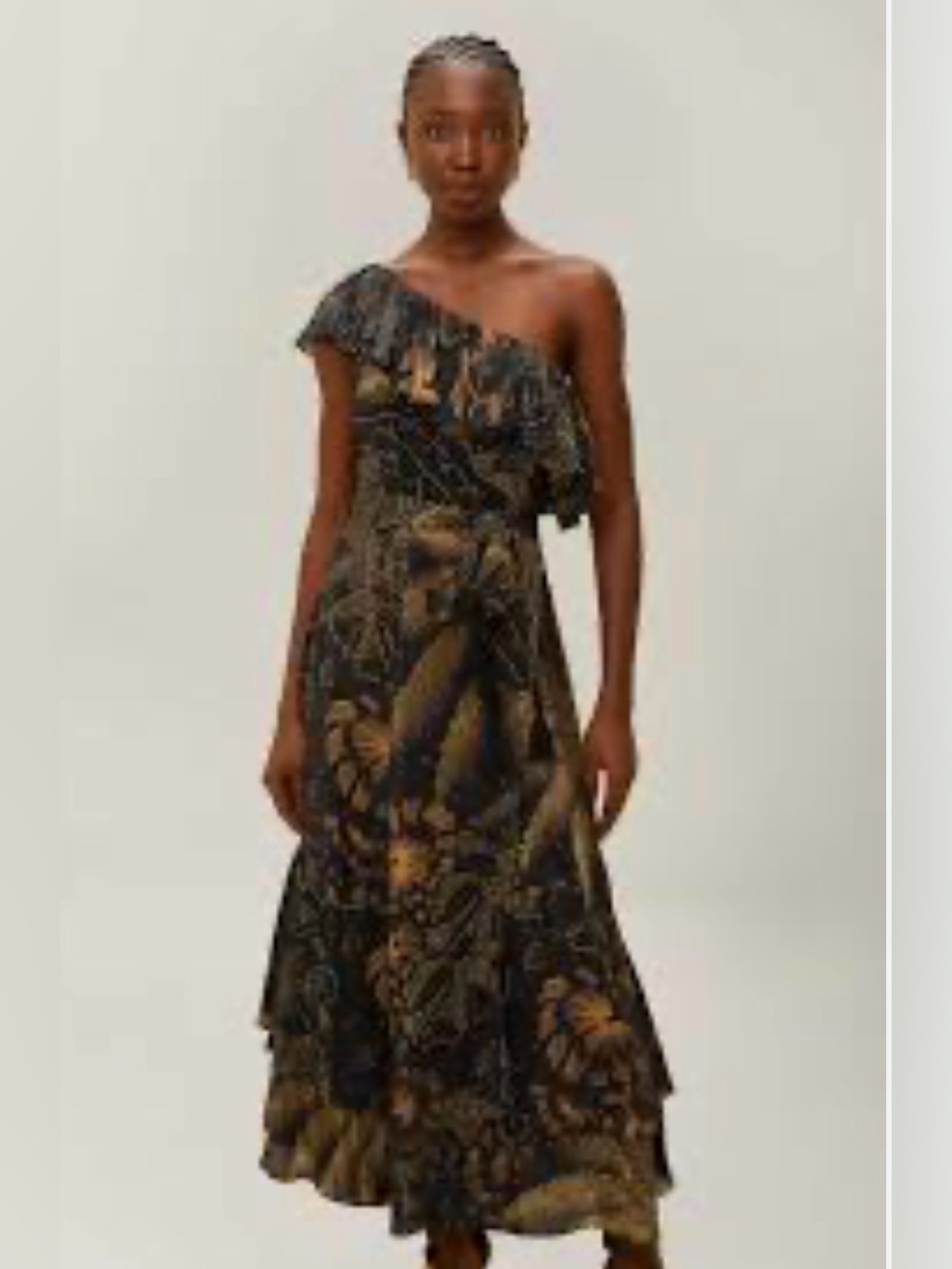 Nwt Farm Rio Golden Foliage Black One Shoulder Maxi Dress Sz L